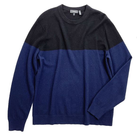 Theory Hilles Crew Cashmere Pullover Sweater Colorblock Blue Black L